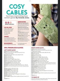 an advertisement for the knitting book cosy cables