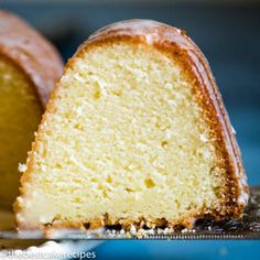 a close up of a bundt cake with one slice cut out