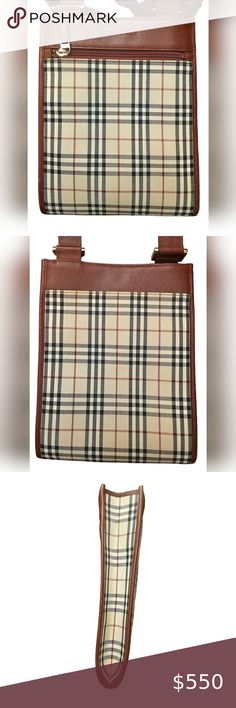 Burberry Nova Check & Red Leather Crossbody w/ COA Functional Art, Red Leather