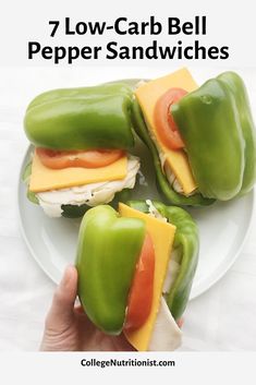 bell pepper sandwiches with cheese and tomatoes on them are ready to be eaten for lunch