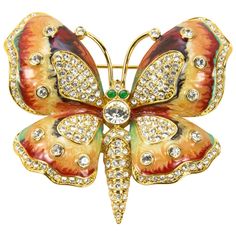 Awesome Enamel Butterfly brooch enhanced with sparkling Faux Diamonds; signed on reverse: KJL. Classic, Stylish, Beautiful and Fun to Wear! High Fashion Jewelry, Dragonfly Jewelry, Antique Fashion, Steampunk Accessories, Butterfly Pin, Butterfly Jewelry, Butterfly Brooch, Designer Fashion Jewelry, Gold Butterfly