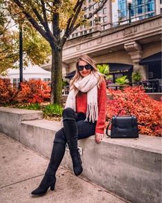 Burnt orange sweater, white fringe scarf, faux leather leggings, and black over the knee boots for a fall outfit idea #fallstyle #fallfashion #liketkit White Pencil Skirt Outfit, Orange Knit Sweater, Orange Outfits, Black Over The Knee Boots, Barefoot Dreams Blanket, Burnt Orange Sweater, White Pencil Skirt, Stitch Fix Fall, Orange Knit