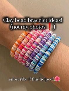 a person's arm with bracelets on it that say clay bead bracelet ideas not my photos