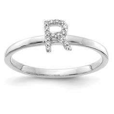 a white gold initial ring with diamonds