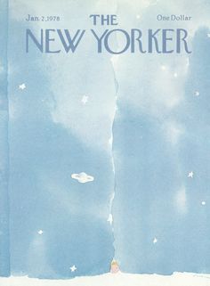 the new yorker magazine cover with an image of a man standing on top of a snow covered hill