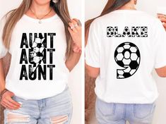 This soccer aunt shirt is a comfortable and stylish t-shirt designed for proud aunts of soccer game players. This shirt is perfect for wearing to games, practices, or any casual occasion. Overall, this soccer aunt tee is a must-have for any soccer aunt who wants to show her support for her nephew or neice's love of the soccer game, while still looking stylish and comfortable. ---------------------------------------------------------------------------- { S H I R T / D E T A I L S } Style of shirt can be chosen from drop down, we offer Short sleeve unisex T-shirts and Sweatshirts Our Unisex Short sleeved Shirts are Made of pre-shrunk 100% cotton Our sweatshirts are unisex size. Make sure to choose your size accordingly! Please see images for sizing details. Please measure your current shirts Soccer Aunt Shirts, Soccer Moms, Soccer Season, Soccer Tees, Aunt Shirt, Aunt Shirts, Soccer Game, Game Day Shirts, Soccer Player