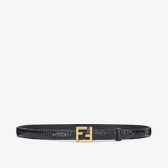 Thin belt with loop and FF stud buckle. Made of black leather with an embossed mini FF print. Metal accessories in a vintage-gold finish. Made in Italy. Size 95 Fendi Logo Design, Fendi Store, Fendi Logo, Metal Accessories, Black Leather Belt, Belt Black, Black Belt, Vintage Gold, Leather Belt