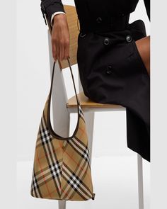 "Find BURBERRY Small Check Twill Shoulder Bag on Editorialist. This Burberry shoulder bag is crafted from check twill cotton and smooth calf leather. The bag features an open top, a shoulder strap, and a detachable zip pouch bag. The interior is lined with cotton. The bag measures approximately 10.4\"H x 18.3\"W x 5.3\"D. Made in Italy." Burberry Shoulder Bag, Zip Pouch, Burberry Bag, Pouch Bag, Blue Bags, Cotton Twill, Calf Leather, Burberry, 3 D