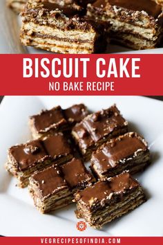 two pictures with different types of desserts on them and the words biscuit cake no bake recipe