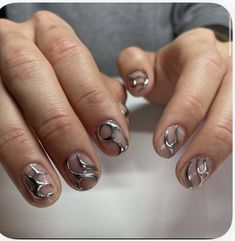 Silver Cuticle Nails, Men Chrome Nail Designs, Chrome Design Nails Short, Natural Goth Nails, Silver Gel X Nails, Silver Chrome Nails Men, Chrome Nails Designs Men, Matching Chrome Nails, Chrome Nails For Men