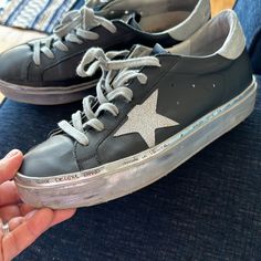 Great Condition! Beautiful Black Leather With Silver Accents. See Pics And Videos. Golden Goose Deluxe Brand, Shoes Color, Silver Accents, Golden Goose, Tennis Shoes, Black Silver, Tennis, Black Leather, Size 10