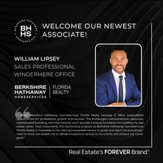 a black and white flyer with the words welcome to our newest associate, william lipesley