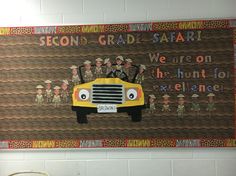 a bulletin board with a school bus on it