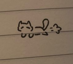 a drawing of a cat laying down on top of a sheet of paper with writing underneath it