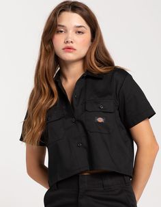 DICKIES Cropped Womens Work Shirt - BLACK | Tillys Dickies Style, Modern Workwear, Womens Work Shirt, Fashion Identity, American Workwear, Workwear Fashion