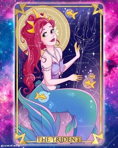 the mermaid tarot card with stars in the background