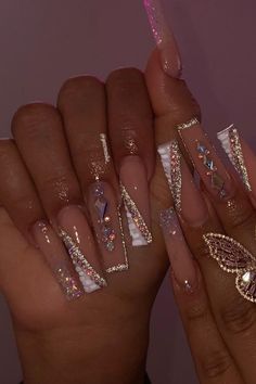 Baddie nails with bling- I am obsessed with these blinged out baddie nails  baddie nails with bling , simple baddie bling nails, baddie nails instagram bling, baddie nails acrylic white with bling Baddie Nail Aesthetic, 22 Birthday Nails Acrylic, Scorpio Nails Designs Short, Extra Baddie Nails Long, Square Bling Nails, Nails For 15 Birthday, Bday Nails Acrylic, Baddie Nails Acrylic White, Nails Baddie Aesthetic