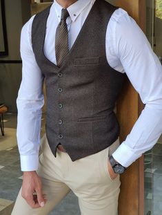 Daroni Khaki Slim Fit Vest-baagr.myshopify.com-suit-BOJONI Scotland Attire, Aquaman Injustice, Masculine Contemporary, Men Vest Outfits, Vest Coats, Mens Dress Vests, Vest Outfits Men, Khaki Suit, Church Suits And Hats