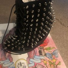 Jeffrey Campbell Style: Roxie Sp- Black Spiked Bootie. Size 7. Worn 1 Time Jeffrey Campbell Shoes, Jeffrey Campbell, Converse Chuck Taylor High Top Sneaker, Converse High Top Sneaker, Roxy, Bootie, Bootie Boots, Ankle Boots, Size 7