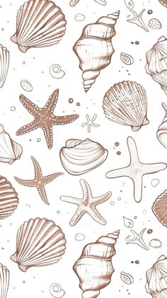 an image of seashells and starfish in the ocean seamless wallpaper