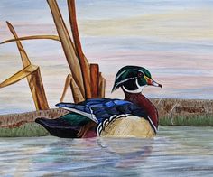 a painting of a duck in the water