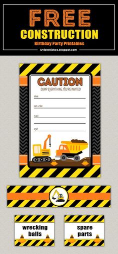 construction themed party package with free printables for kids to use on the walls