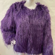 Size : 19.5" X 30.3" 100% Acrylic One Size Chic Purple Fall Outerwear, Purple Fall Party Outerwear, Chic Purple Party Outerwear, Shaggy Jacket, Fur Shrug, Jacket Coat, Color Purple, Faux Fur, Coats Jackets