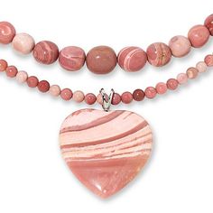 Jay King Pink Opal 3-piece Pendant and Necklace Set  Three gemstone jewelry pieces handcrafted from Australian pink opals are sure to provide a variety of chic, styling options. The polished heart pendant and two distinct necklaces may be mixed and matched or worn solo to show off this stone's beautiful, pink color variations. From Jay King.  What You Get       Pink opal heart pendant     Pink opal round bead necklace     Pink opal nugget necklace   Specifications       Pendant approx. 2"L x 1-9 Spiritual Gemstone Beads Jewelry For Valentine's Day, Round Natural Stones Jewelry For Valentine's Day, Round Natural Stone Jewelry For Valentine's Day, Valentine's Day Jewelry Making Gemstone Beads, Pink Opal Gemstone Pendant Necklace, Pink Gemstone Bead Pendant Jewelry, Pink Opal Round Beads For Jewelry Making, Pink Opal Jewelry With Natural Stones, Pink Heart Pendant Spiritual Jewelry