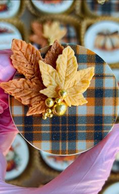 a plate with some leaves on top of it