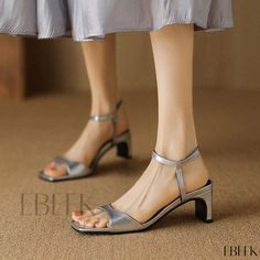 Sophisticated and Elegant Silver Sandals with Minimalistic Design Shoe Sole, Square Head, Silver Sandals, Platform Slides, Minimalistic Design, Outdoor Wear, High Heel Sandals, Metal Buckles, Platform Sandals