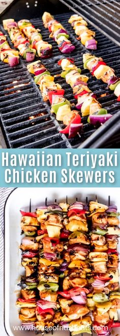 hawaiian teriyaki chicken skewers are on the grill and ready to be grilled