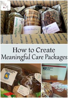 a box filled with lots of different items and labeled how to create meaningful care packages