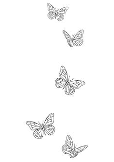 three butterflies flying in the sky with one on its back and one on its side