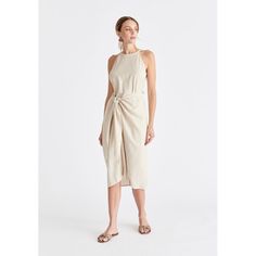 Linen Blend Waist Tie Dress In Oatmeal Beige Linen Summer Dress For Brunch, Beige Linen Dress For Summer Brunch, Chic Linen Midi Dress For Vacation, Chic Linen Midi Dress For Day Out, Neutral Linen Beach Dress For Summer, Summer Midi Dress For Vacation In Neutral Color, Neutral Summer Midi Dress For Vacation, Summer Vacation Midi Dress In Neutral Color, Cream Linen Midi Dress For Day Out