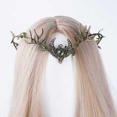 👑 Product Description:  -- Appearance: This is a woodland-style elf crown; the V-shaped design makes it more suitable for modifying delicate faces; the moon and deer elements are added to create a forest style.  -- Color: black, bronze, and silver, the colors are retro and simple. -- Adjustable size: The size can be adjusted with ribbon, one size fits most people, ideal for children and adults.  -- Comfortable to wear: Floral hair garland is convenient and comfortable to wear, and will not pull Wedding Crown Floral, Elven Hairstyles, Antler Crown, Elf Crown, Elven Wedding, Hair Garland, Aelin Galathynius, Fairy Crown, Forest Style