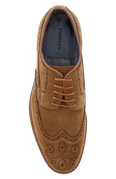 Some suede derby shoes with a laced-up vamp offers a refined, versatile style for any look. Round toe Lace-up style Cushioned insole Suede upper, rubber sole Imported Fitted Suede Wingtip Oxfords, Suede Lace-up Oxfords For Business, Fitted Suede Oxfords For Derby, Business Suede Lace-up Oxfords, Suede Wingtip Oxfords For Business, Suede Cap Toe Dress Shoes For Derby, Formal Lace-up Oxfords With Suede Lining, Suede Wingtip Oxfords For Business Casual, Suede Oxfords With Brogue Detailing For Business Casual