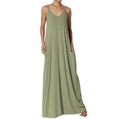 TheMogan Women's S~3X V-Neck Draped Jersey Casual Beach Cami Long Maxi Dress W Pocket A summer essential to wear on repeat this Spaghetti Strap A-line Maxi Dress! The loose column silhouette is so elegant and flatters all body types. Wear it with equally simple accessories - we suggest flat sandals and a mini bag. Size: L.  Color: Green.  Gender: female.  Age Group: adult. Boho Sundress, Fashion Style Summer, Plain Maxi Dress, Pocket Maxi Dress, Womens Long Dresses, Cami Maxi Dress, Amazon Promo Codes, Spaghetti Strap Maxi Dress, Camisole Dress