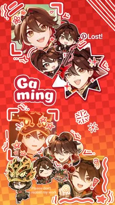 an image of some anime characters on a red and yellow background with the words go ning