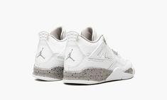 The Jordan 4 PS “White Oreo” is the preschool edition of the two-in-one colorway of Michael Jordan’s fourth signature shoe that combines the “Oreo” and “White/Cement” styles into one design.  A Summer 2021 release by Jordan Brand, the “White Oreo” is a predominantly monochromatic white iteration of the classic Air Jordan 4 that incorporates style elements of the two previously mentioned colorways into one look.  Like the “White/Cement,” the “White Oreo” features a white tumbled leather construct Oreo Shoes, White Cement, Jordan Air, Cement Gray, Jordan 4 Retro, Air Jordan 4 Retro, Air Jordan 4, Stadium Goods, Retro Sneakers