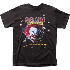 Killer Klowns From Outer Space Throwback Retro Movie Short Sleeve Tee Shirt. Adult Size Shirt Made From 100% Pre-Shrunk Medium Weight Cotton. Every Item We Sell Is Original Brand New. If An Item Is Designated As "Distressed", The Design Contains Intentional Skips And Voids Which Give The Item A Worn-In Or Vintage Look. These Are Part Of The Actual Design And Do Not Reflect Poor Printing. Killer Clown From Outer Space, Space Ice Cream, Space Clothes, Space T Shirt, Killer Klowns From Outer Space, Killer Clown, Walking Dead Zombies, Movie Horror, Cream T Shirt