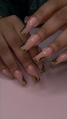 New Nails 2023 Trends, Ucla Nails, Trending Acrylic Nails 2023, Medium Long Nails, Gold Maximalist Nails, Nail Design, Colored Acrylic Nails, Classy Acrylic Nails, Short Square Acrylic Nails