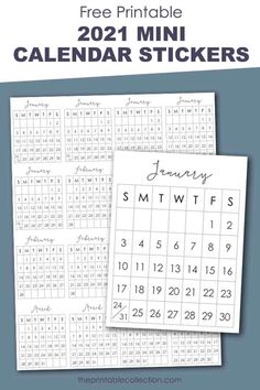 the printable calendar stickers are shown in two different sizes and have numbers for each month