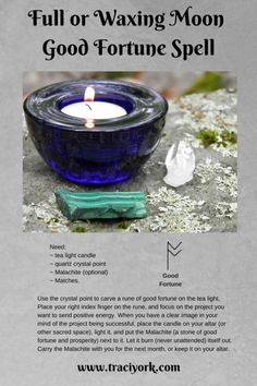 Waxing Moon Spells, Good Fortune Spell, Fortune Spell, Witchcraft 101, Full Moon Spells, Women Affirmations, Simple Candle, Quotes Money