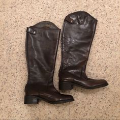 Riding Boot Style From Anthro. Never Worn. The Zipper On One Comes Apart Easily But I Just Never Took It In To Get It Fixed. Brown Leather Knee-high Riding Boots, Closed Toe Riding Boots For Fall, Closed Toe Boots For Riding In Fall, Brown Knee-high Riding Boots With Round Toe, Brown Round Toe Knee-high Riding Boots, Fall Riding Boots With Closed Toe, Riding Boots For Fall, Medium Width Round Toe Moto Boots For Riding, Medium Width Brown Riding Boots