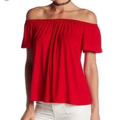 New With Tags!Nordstroms Off The Shoulder Socialite Top. A Trendy Off-The-Shoulder Blouse Is A Great New Addition To Your Wardrobe. Fit: This Style Fits True To Size. - Off-The-Shoulder - Short Sleeves - Solid Allover Color - Approx. 19" Shortest Length, 22" Longest Length (Size S) - Made In Usa Fiber Content 95% Rayon, 5% Spandex Care: Hand Wash Additional Info For Sizing: Model's Stats For Sizing: - Height: 5'10" - Bust: 34" - Waist: 24" - Hips: 35" Model Is Wearing Size S. Casual Red Off-shoulder Top, Casual Off-shoulder Top For Night Out, Red Off-shoulder Top For Night Out, Red Off-shoulder Tops, Red Off-shoulder Top For Spring, Casual Off-shoulder Blouse For Date Night, Red Off-shoulder Blouse For Spring, Casual Tops For Date Night, Red Off-shoulder Top For Summer