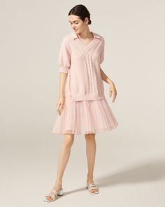 PLP Spring Short Sleeve Knit Sweater Dress, Elegant Pink Knit Dress, Elegant Pink Knee-length Sweater Dress, Spring Knit Sweater Dress With Short Sleeves, Elegant Knee-length Pink Sweater Dress, Chic Knit Short Sleeve Dresses, Elegant Knit Sweater Dress For Spring, Elegant Knit Dresses For Spring, Elegant Short Sleeve Knit Dress