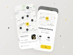 two cell phones with the california parking app displayed on one screen and the other side