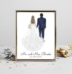 a wedding card with the bride and groom holding hands