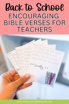 the back to school encouraging bible verses for teachers is shown with text overlay