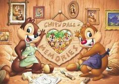 two cartoon animals are standing in front of a heart shaped sign that says chip'n dale